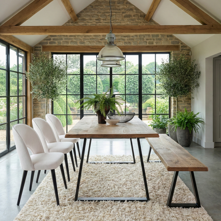 Live Edge Rustic Dining Table with Trapezium Frame Steel Legs Cotswold