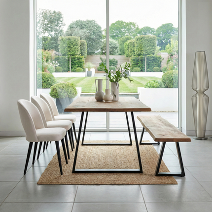 Live Edge Rustic Dining Table with Trapezium Frame Steel Legs Cotswold