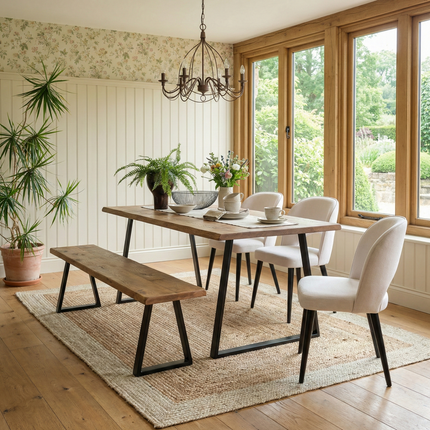 Live Edge Rustic Dining Table with Trapezium Frame Steel Legs Cotswold