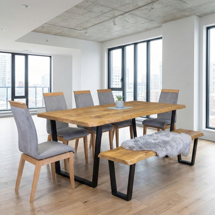 Live Edge Rustic Dining Table with V Frame Steel Legs Cotswold