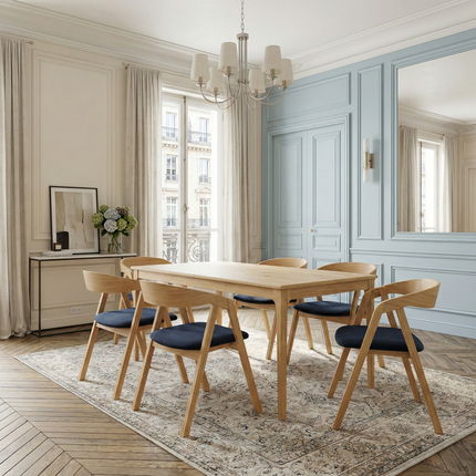 SET - Peebls Extendable Solid Oak Dining Table 160x90cm plus 1x50cm and 6 Oak Aby Dining Chairs