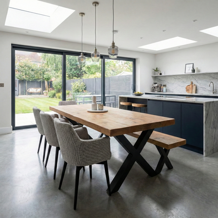 Industrial Dining Table 3″ Rustic Wood – Handmade  Farmhouse - Chunky Metal Legs