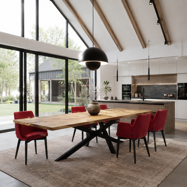 Brigg Dining Table Straight Edge Extendable 2 Sides  Crossover Steel Base