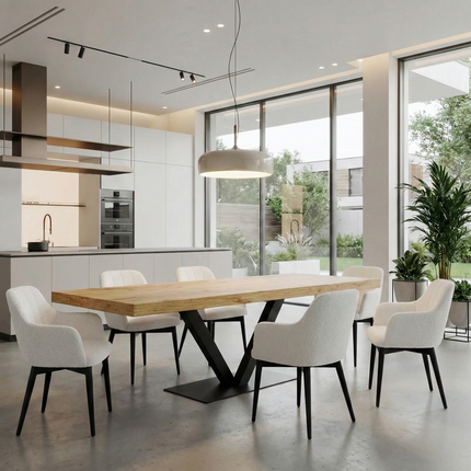 3 INCH V Base Dining Table Rustic Solid Wood Straight Edge Dining Table