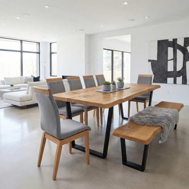 Live Edge Rustic Dining Table with V Frame Steel Legs Cotswold