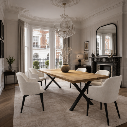 Brigg Straight Edge Rustic Dining Table Steel X Frame Legs
