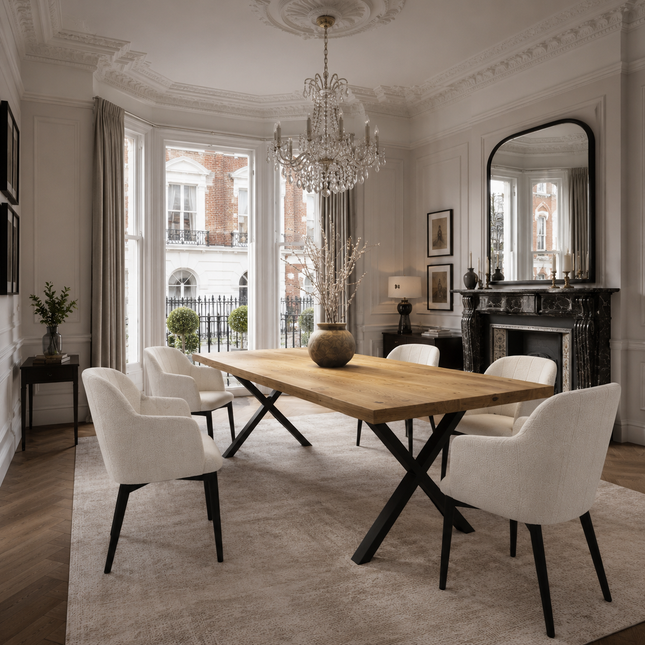 Brigg Straight Edge Rustic Dining Table Steel X Frame Legs