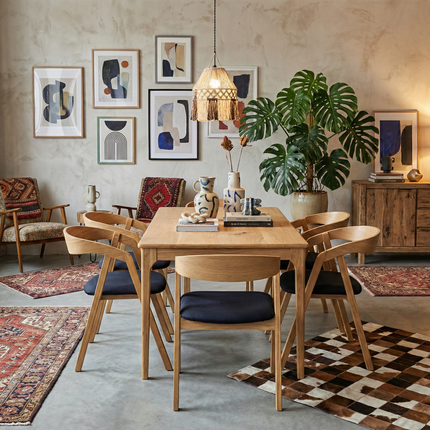 SET - Peebls Extendable Solid Oak Dining Table 160x90cm plus 1x50cm and 6 Oak Aby Dining Chairs