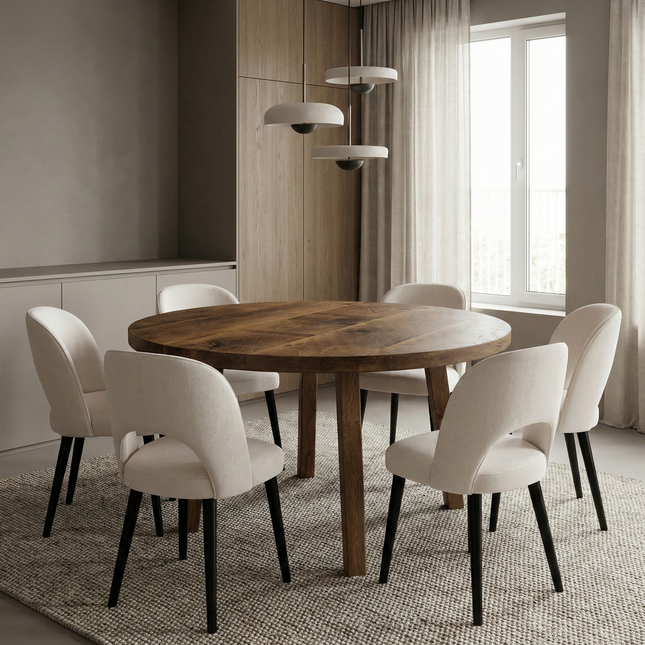 Round Dining Table Vintage Solid Oak Pin Sq Leg