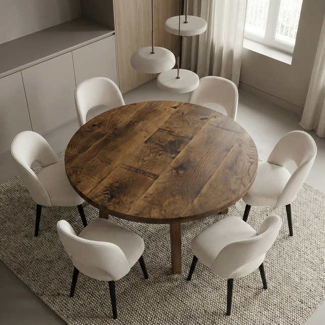 Round Dining Table Vintage Solid Oak Pin Sq Leg