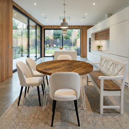 Round Dining Table Vintage Hairpin Leg Kitchen Table Rustic Industrial