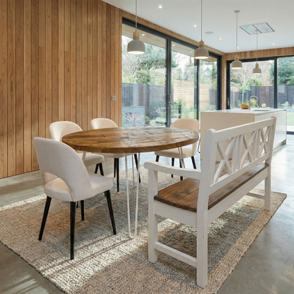 Round Dining Table Vintage Hairpin Leg Kitchen Table Rustic Industrial