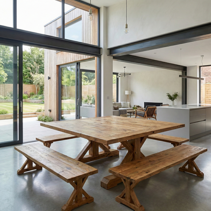 Square Rustic Dining Table Ambassador Farmhouse Wooden Legs