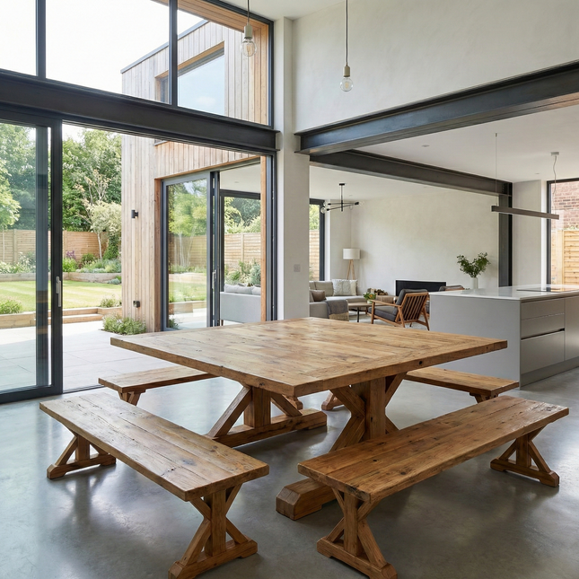 Square Rustic Dining Table Ambassador Farmhouse Wooden Legs