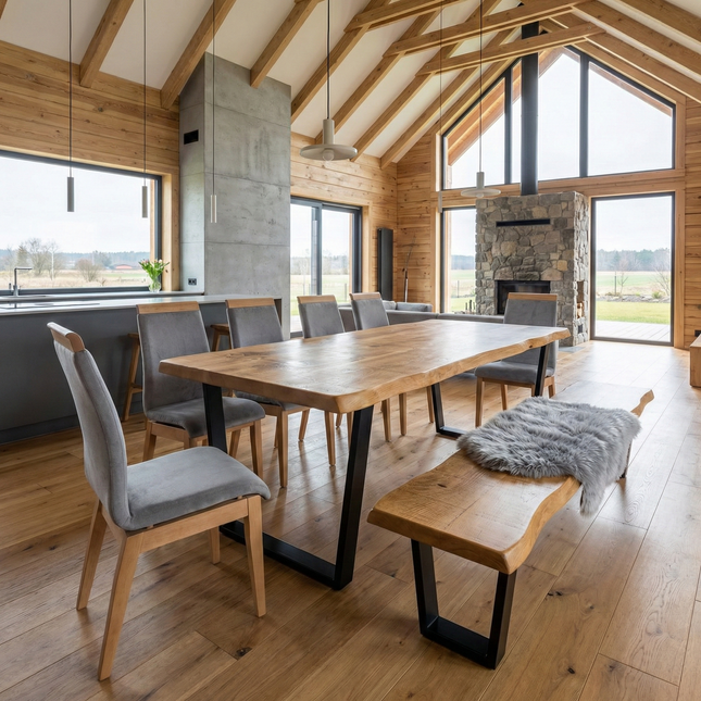 Live Edge Rustic Dining Table with V Frame Steel Legs Cotswold