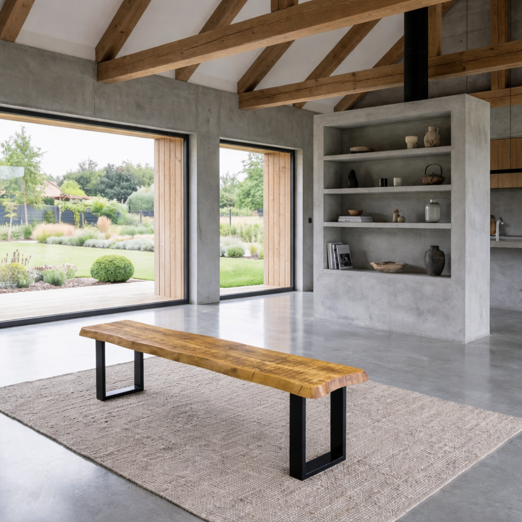 Live Edge Round Corners Dining Bench with Metal Legs – Clar Furniture UK