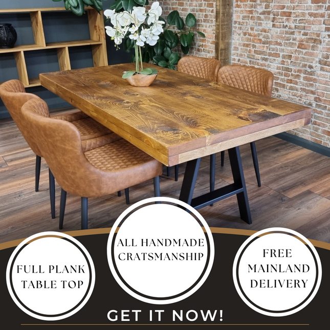 Grantham Thick Dining Industrial Dining Table A Frame Steel Legs