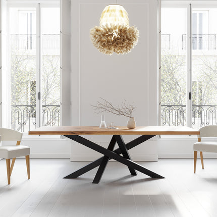 Solid Oak Dining Table with Crossover Steel Base – DURABLE HARDWOOD CLAR 081