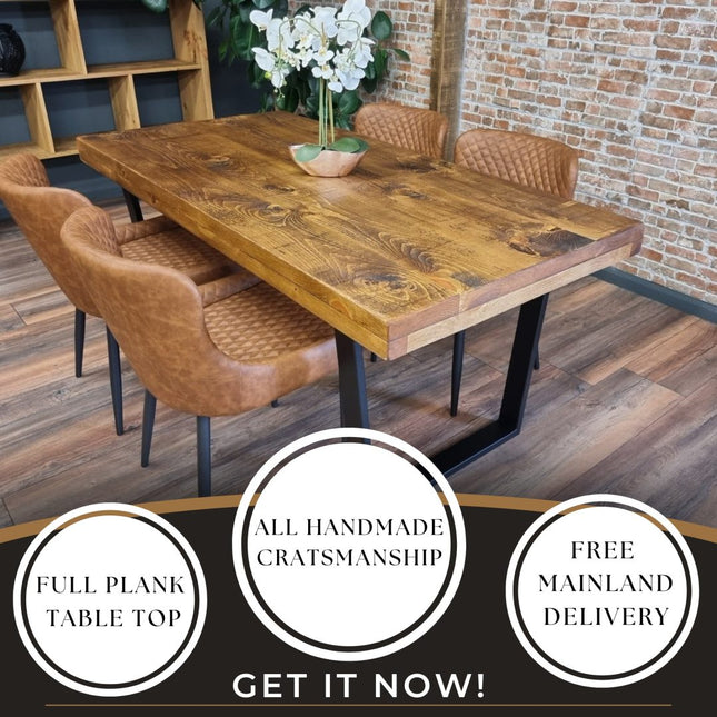 Grantham Thick Dining Industrial Dining Table V Frame Steel Legs