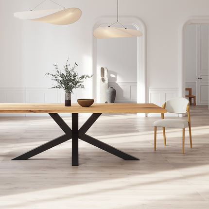 Solid Oak Dining Table with Star Steel Base – DURABLE HARDWOOD CLAR 083