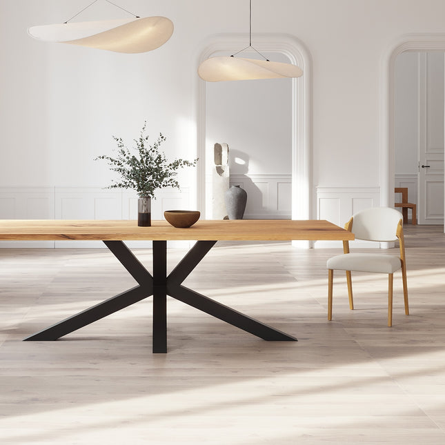 Solid Oak Dining Table with Star Steel Base – DURABLE HARDWOOD CLAR 083
