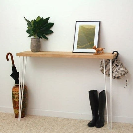 Solid Oak Console Table With Hairpin Legs 19.5cm Depth