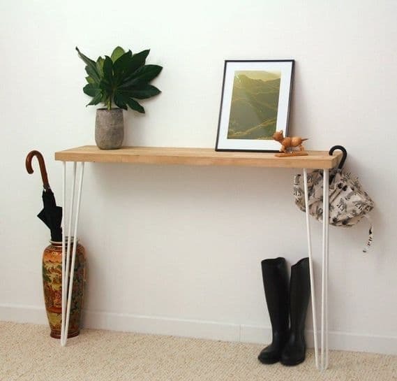 Solid Oak Console Table With Hairpin Legs 19.5cm Depth