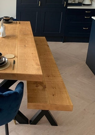 Industrial Farmhouse Handmade Bench 3" Rustic Wood - Chunky Metal Legs - 38 cm, 80 cm