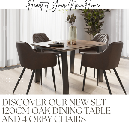 SET - 120cm Solid Oak Dining Table + 4 Chairs PU LEATHER ORBY 063