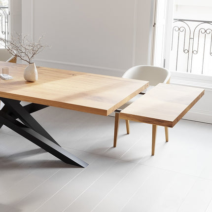 Solid Oak Extendable Dining Table with Crossover Steel Base CLAR 089