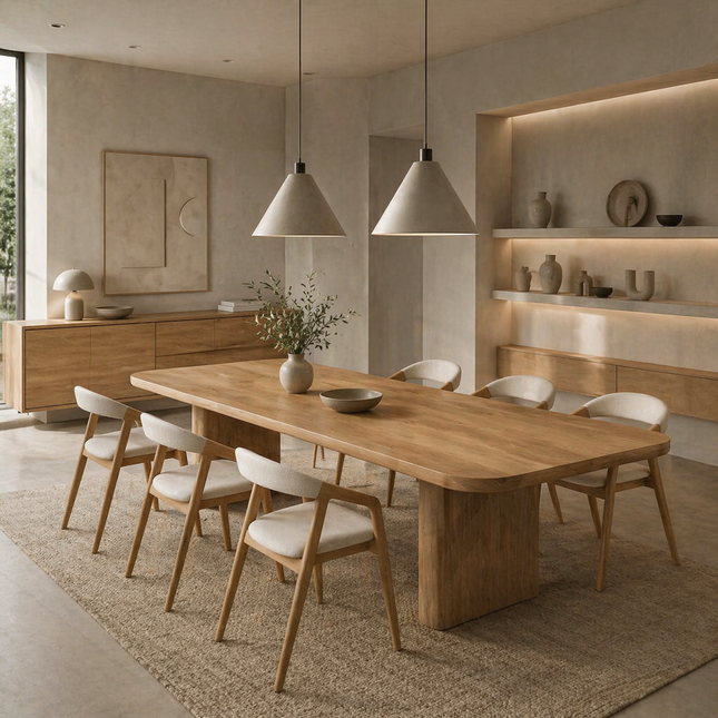 Keld Oak Modern Dining Table Chunky Wooden Base