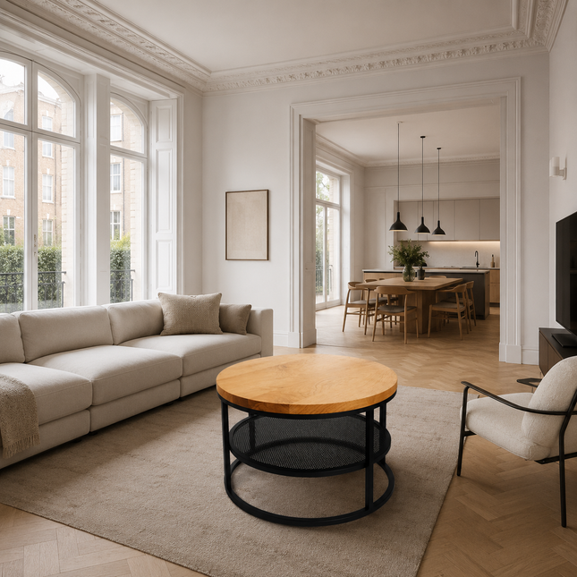 Round oak coffee table Per