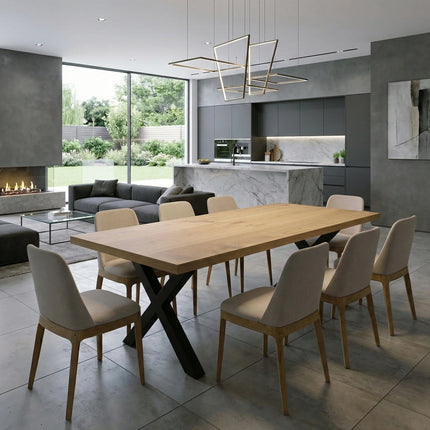 Somerby Solid Oak Dining Table Straight Edge with Chunky X Frame Steel Leg 160 x 90 cm (6 seater)