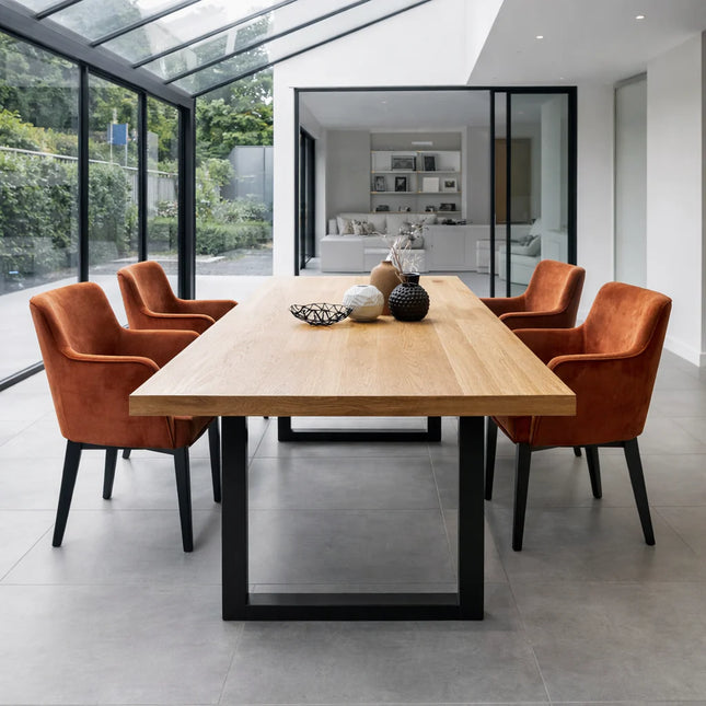 Hilton Solid Oak Dining Table Square Steel Legs
