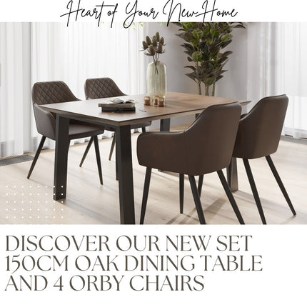 SET Solid Oak Dining Table + Chairs PU LEATHER ORBY