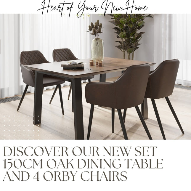 SET Solid Oak Dining Table + Chairs PU LEATHER ORBY