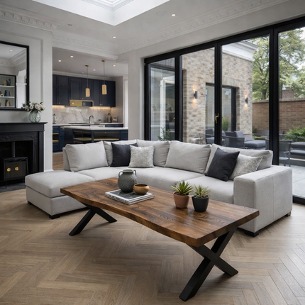 Firsby Coffee Table X Frame Steel Legs