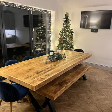 Extra Wide Dining Table Lincoln Dine Table Rustic Farmhouse Rustic Wood Chunky Metal Legs