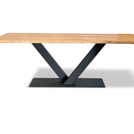 Solid Oak Dining Table Steel Leg 043