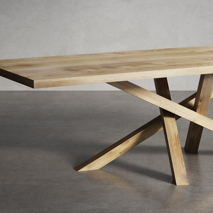 Ranby Oak Modern Dining Table Crossover Wooden Base