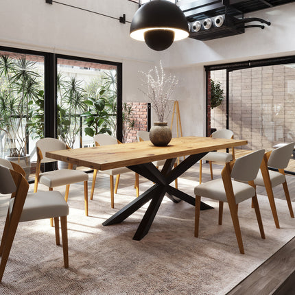 Brigg Dining Table Rustic Solid Wood Spider Steel Base Industrial Rustic Wood