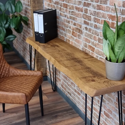 Live Edge Small Desk Console Table Hairpin Legs Rustic Hallway Table 34cm Width