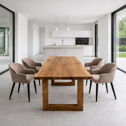 Firsby Live Edge Dining Table Square Chunky Wooden Legs Handmade Characteristic of the Countryside