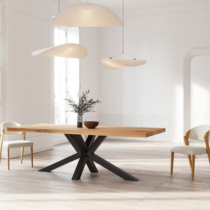 Solid Oak Dining Table with Star Steel Base – DURABLE HARDWOOD CLAR 083