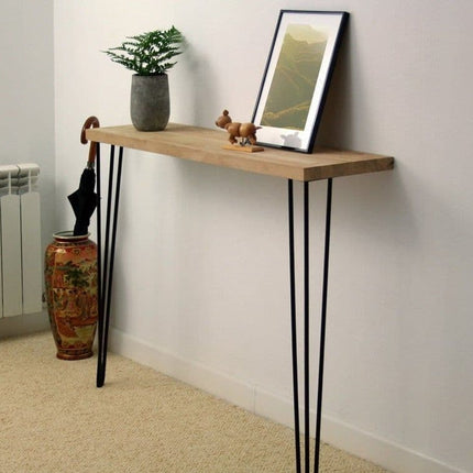 Solid Oak Console Table With Hairpin Legs 19.5cm Depth