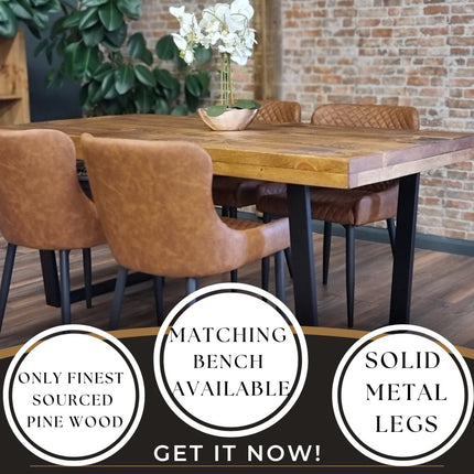 Grantham Thick Dining Industrial Dining Table V Frame Steel Legs