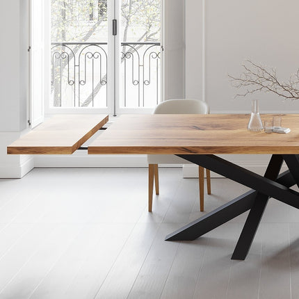 Solid Oak Extendable Dining Table with Crossover Steel Base CLAR 089