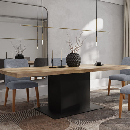 Solid Oak Dining Table Steel Base – Industrial Rustic Handmade Kitchen Table CLAR 012