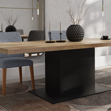 Solid Oak Dining Table Steel Base – Industrial Rustic Handmade Kitchen Table CLAR 012