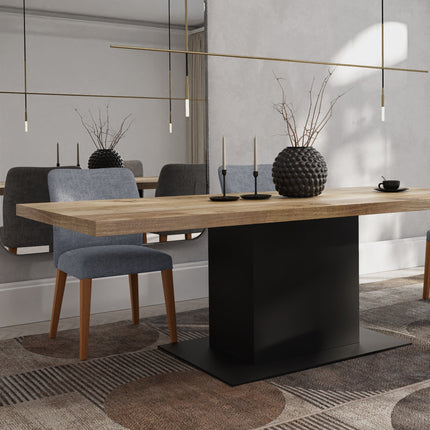 Solid Oak Dining Table Steel Base – Industrial Rustic Handmade Kitchen Table CLAR 012